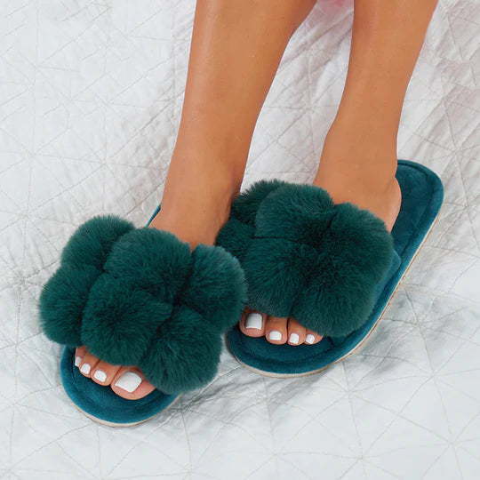 Pom Pom Slippers - Cosy Luxe - Emerald