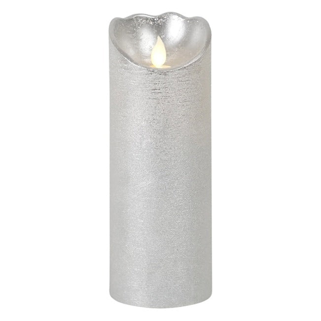 Led Wax Pillar Candle Silver 20cm
