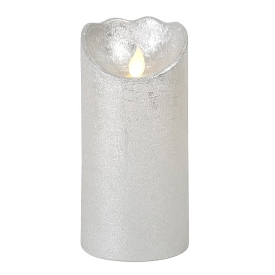 Led Wax Pillar Candle Silver 15cm