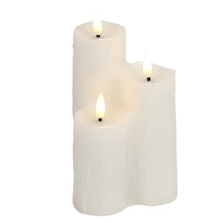 Wax Cluster Candle of 3 White LED