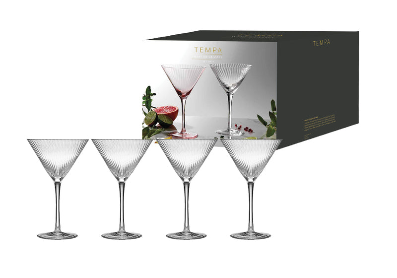 Crystal Ribbed Martini Glass Clear (Set of 4)
