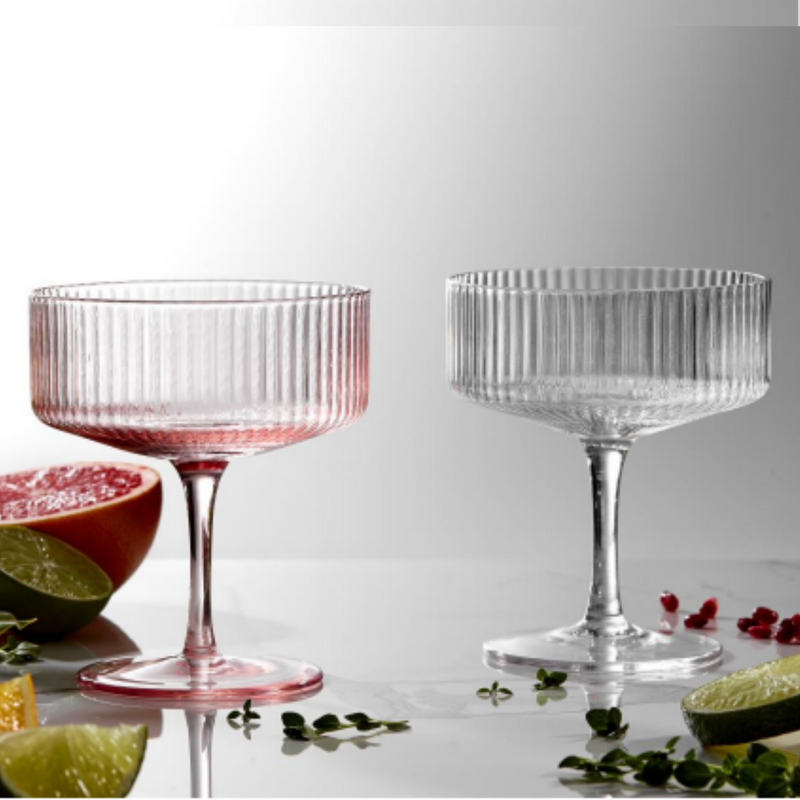 Crystal Ribbed Cocktail Coupe Blush Pink (Set of 4)